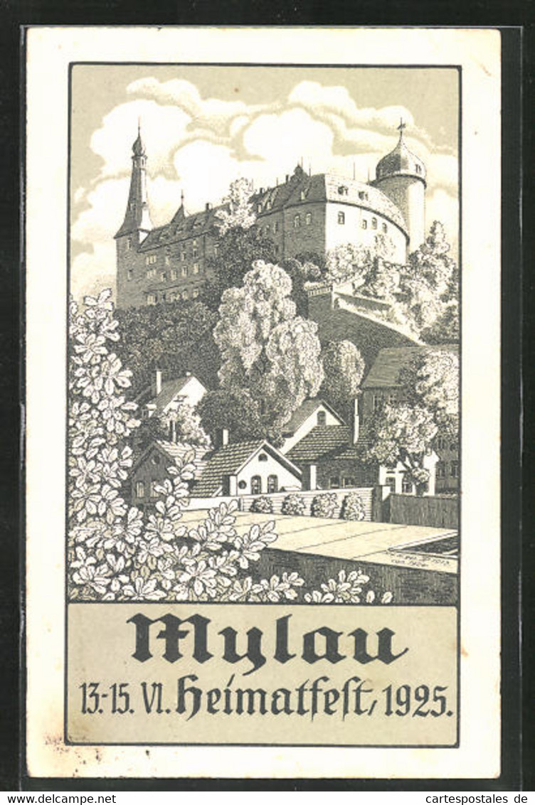 Künstler-AK Mylau, Heimatfest 1925, Burg Mylau - Mylau