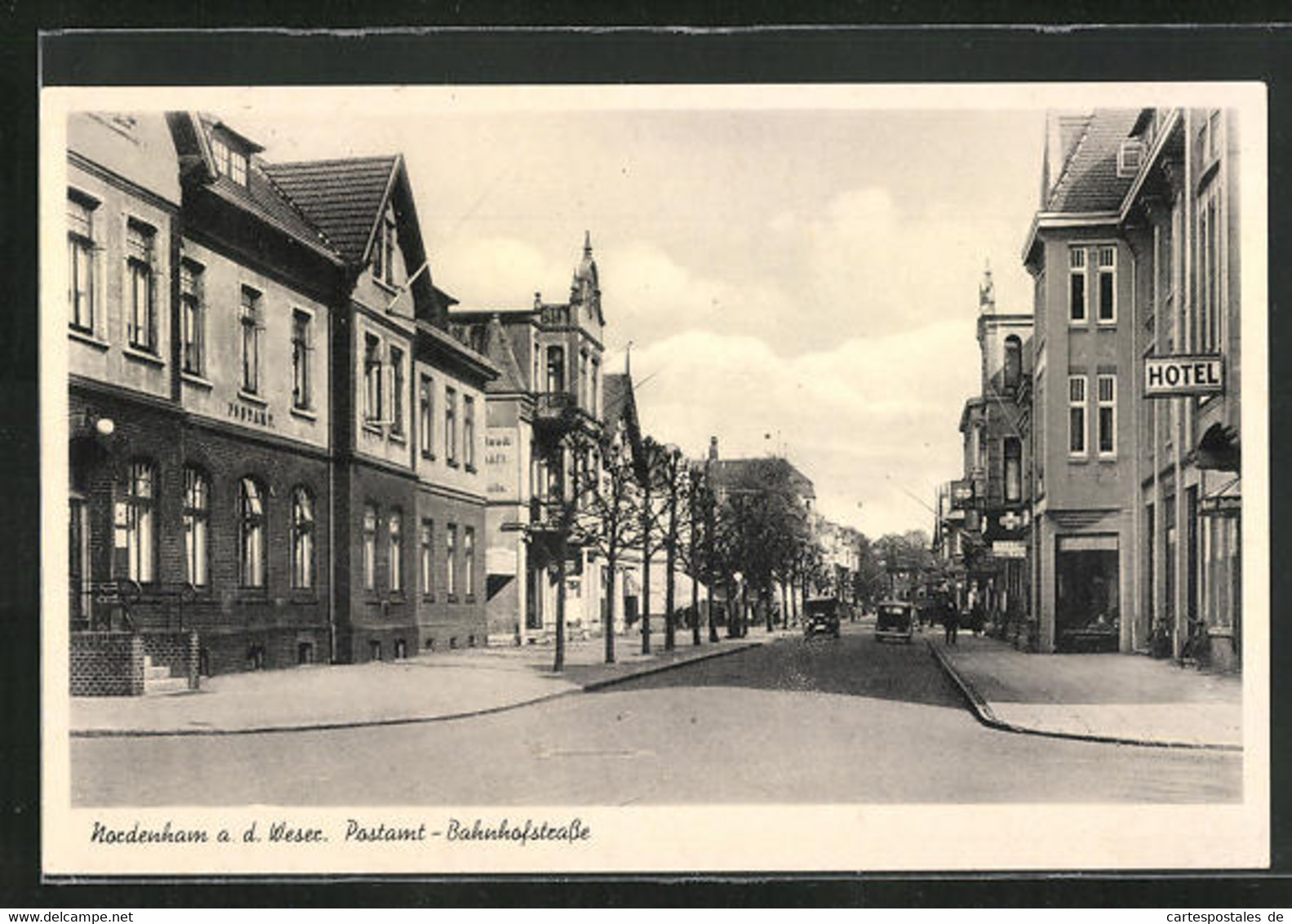 AK Nordenham A. D. Weser, Bahnhofstrasse Mit Hotel Und Postamt - Nordenham