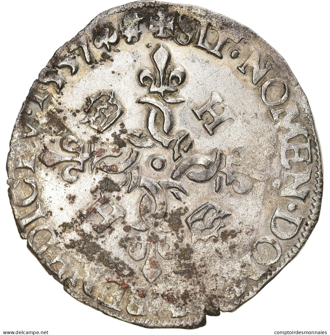 Monnaie, France, Henri II, Douzain Aux Croissants, 1557, Poitiers, TTB, Billon - 1547-1559 Heinrich II.