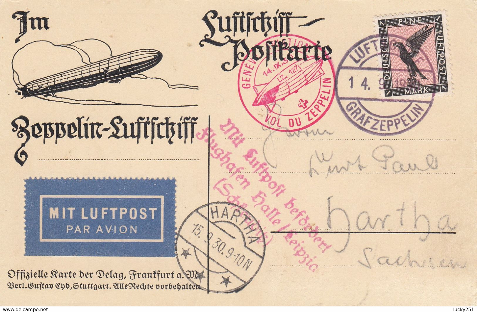 Zeppelin - 1930 - Allemagne - Carte Postal Du 14/09/1930 - Vers La Suisse - Zeppelin