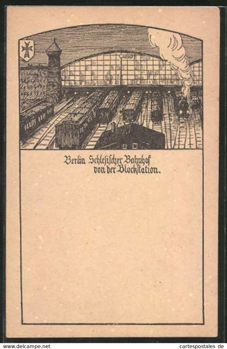 Künstler-AK Berlin-Friedrichshain, Schlesischer Bahnhof Von Der Blockstation - Friedrichshain