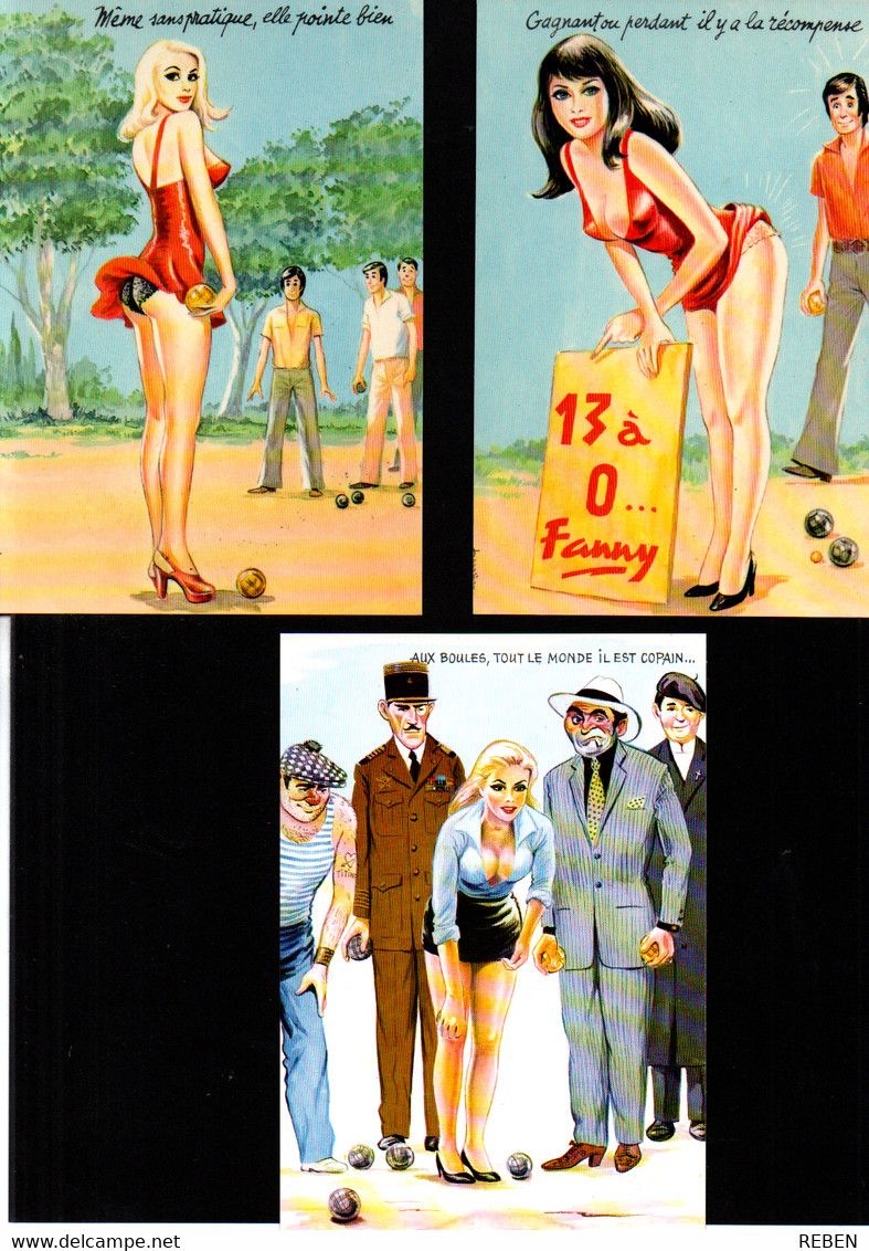 Lot 3 Cartes Postales - Illustrateur (?) Carrière ? Pétanque - Zeitgenössisch (ab 1950)