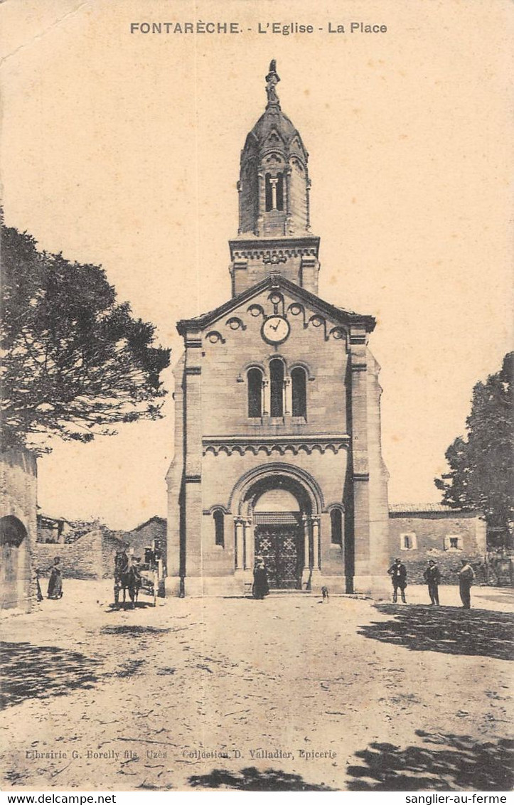 CPA 30 FONTARECHE L'EGLISE LA PLACE - Sonstige & Ohne Zuordnung