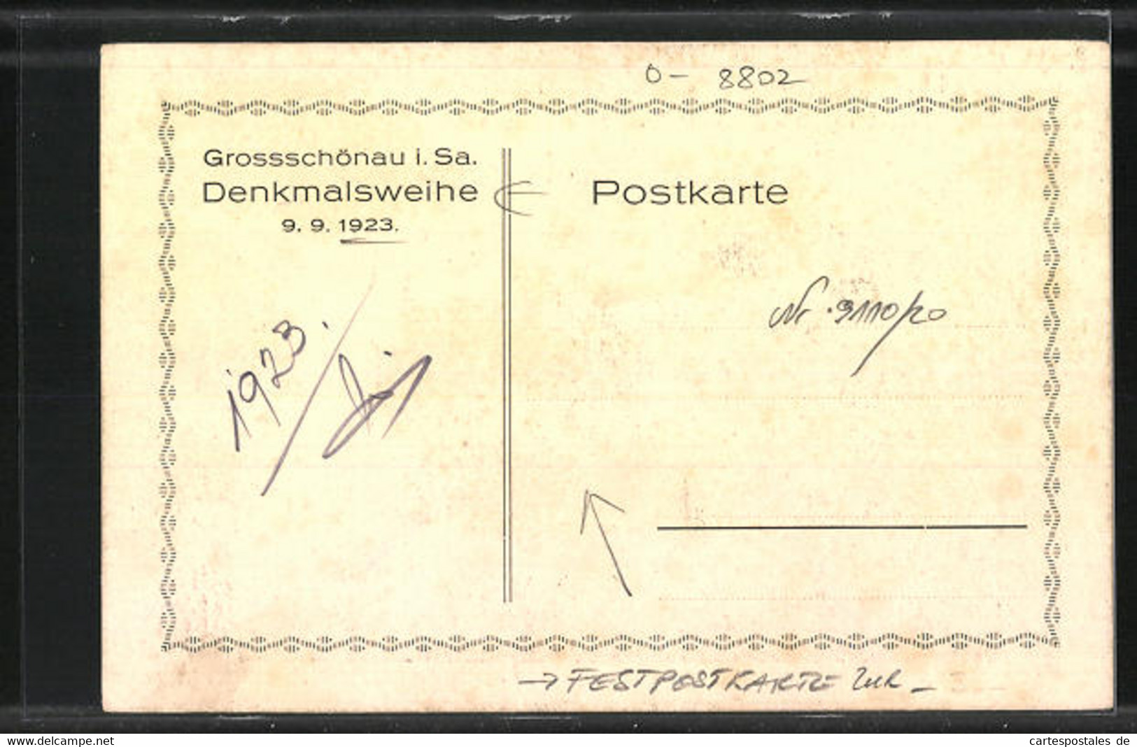 Künstler-AK Grossschönau, Festpostkarte Zur Denkmalsweihe Am 9.9.1923 - Grossschoenau (Sachsen)