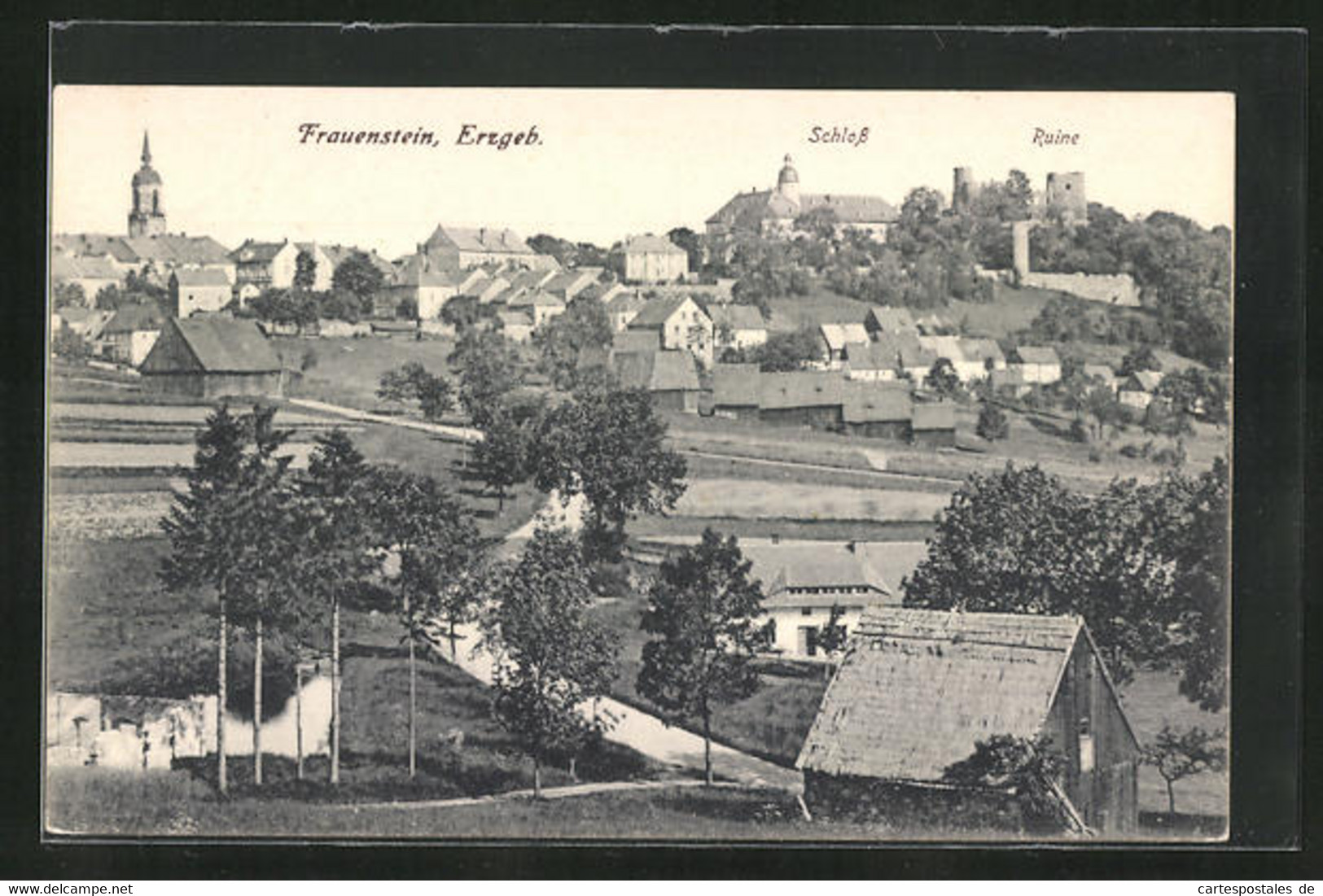 AK Frauenstein /Erzgeb., Ortsansicht Mit Schloss Und Ruine - Frauenstein (Erzgeb.)