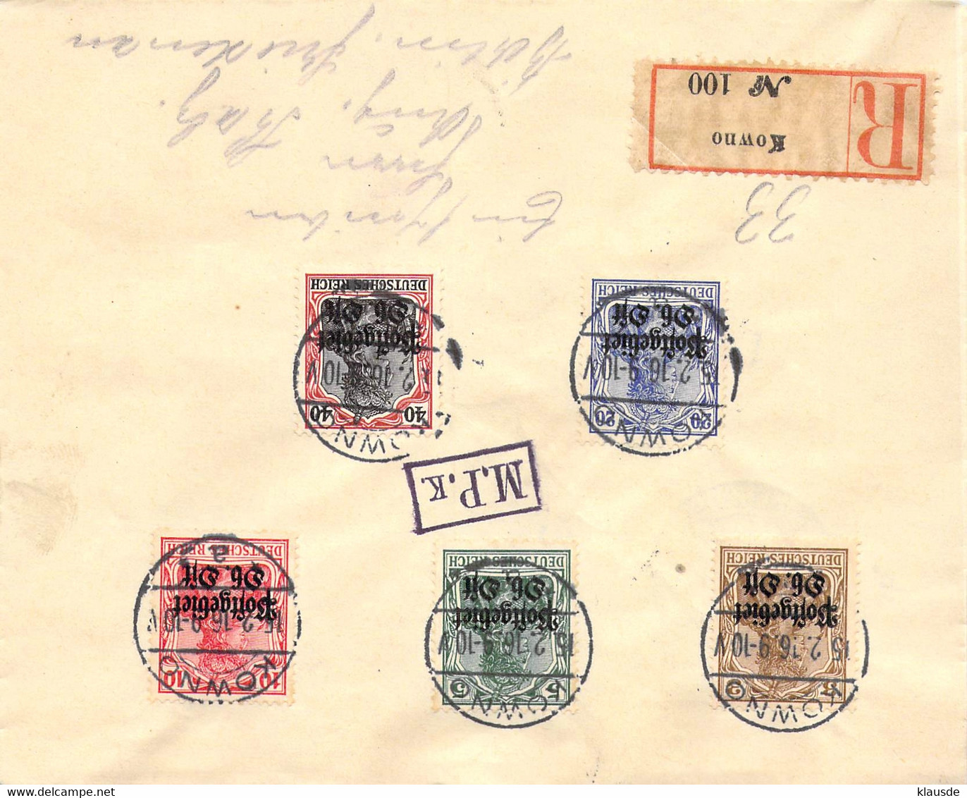 R-Cover Mischfrankatur  Sammlerbeleg Kowno (Kaunas) - Berlin 15.2.16 Postgebiet Ob.Ost - Occupation 1914-18