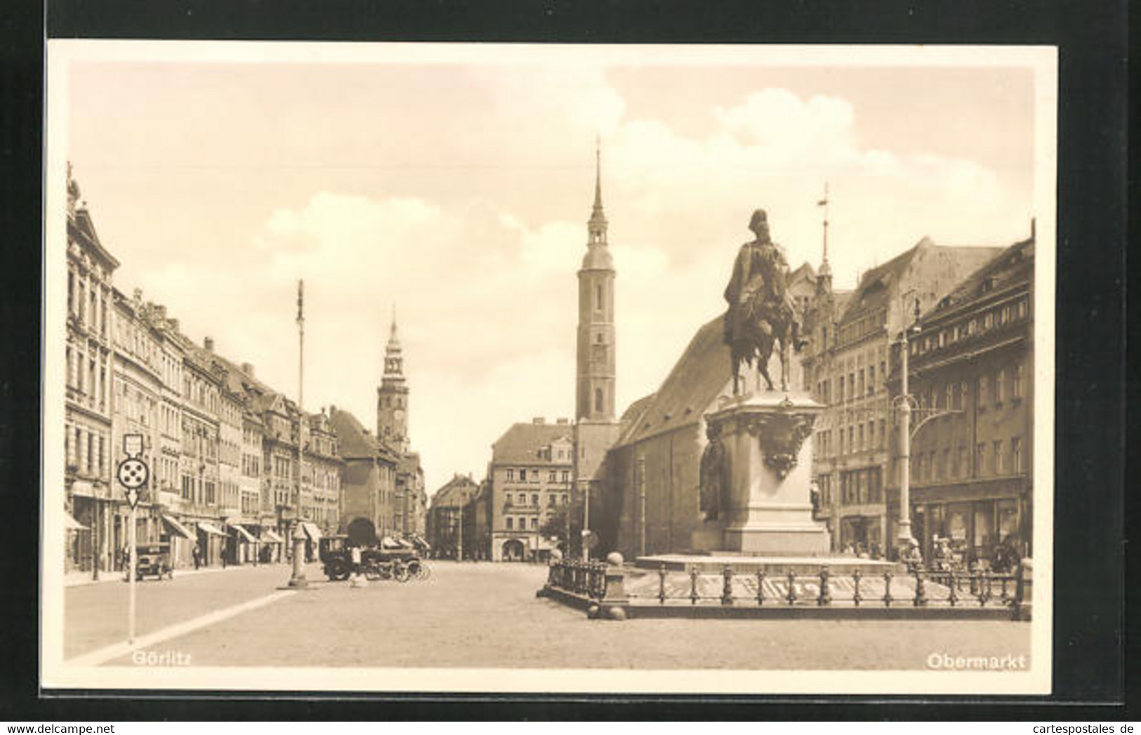 AK Görlitz, Obermarkt Mit Denkmal - Goerlitz