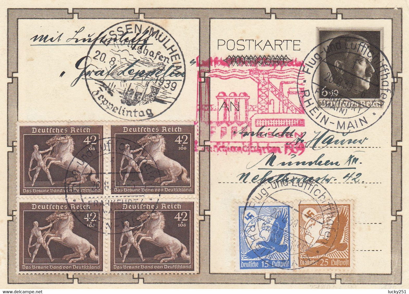 Zeppelin - 1938 - Allemagne - Carte Postal Du 20/08/1939 - Vers - Zeppelins