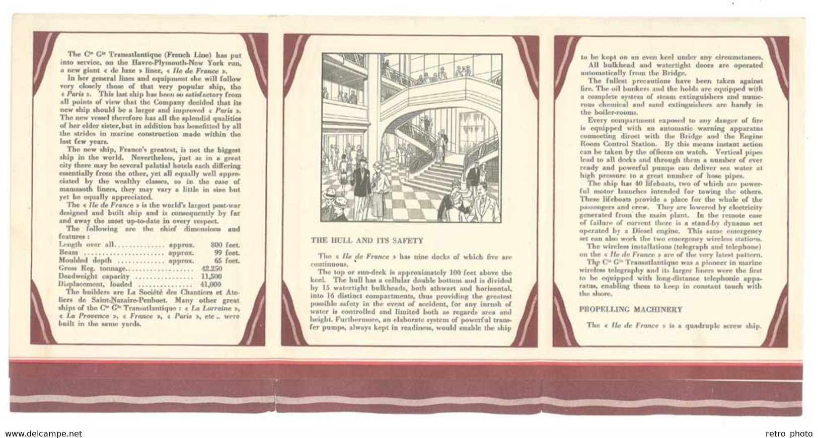 Dépliant 6 Volets En Anglais French Line, New Giant De Luxe Liner, Paquebot Ile De France (le Havre Plymouth New-York) - Publicidad