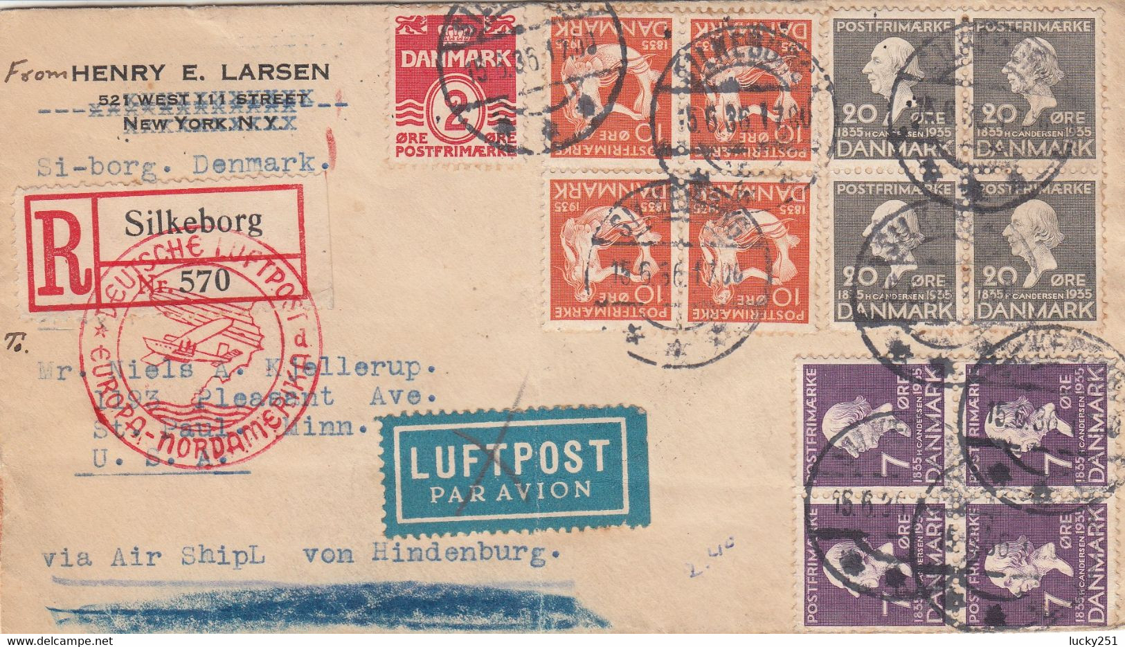 Zeppelin - 1936 - Danemark - Lettre Du 15/06/1936 - Vers Les USA - Zeppelin