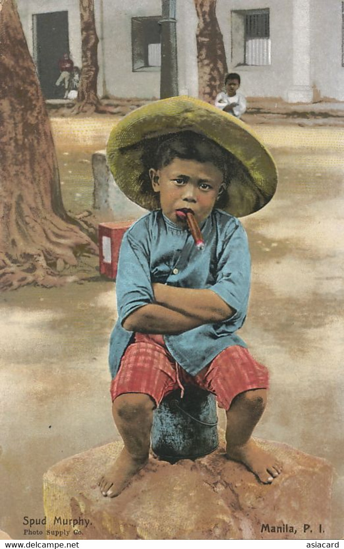 Spud Murphy Flood In The Philippines . Young Boy Smoking Cigar Hand Colored - Philippines