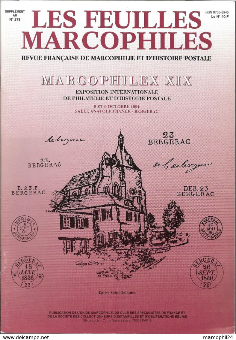 FEUILLES MARCOPHILES - Supplément Au N° 278 1994 = MARCOPHILEX XIX : BERGERAC - Französisch