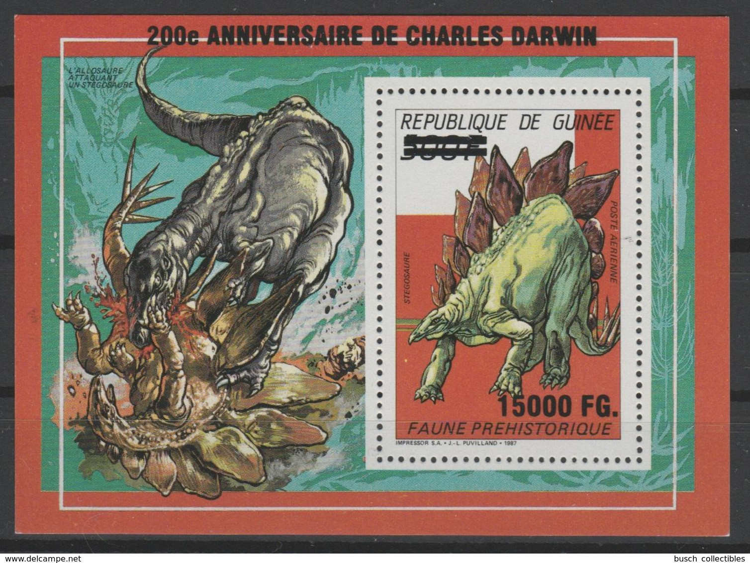 Guinée Guinea 2009 Mi. Bl. 1735 Surchargé Overprint Dinosaures Dinosaurier Dinosaurs 200e Anniversaire De Charles Darwin - Prehistorisch