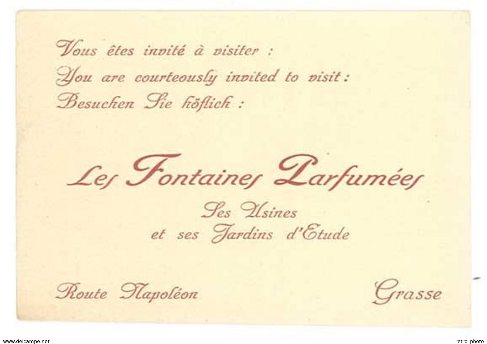 Carte Commerciale Les Fontaines Parfumées, Route Napoléon, Grasse - Unclassified