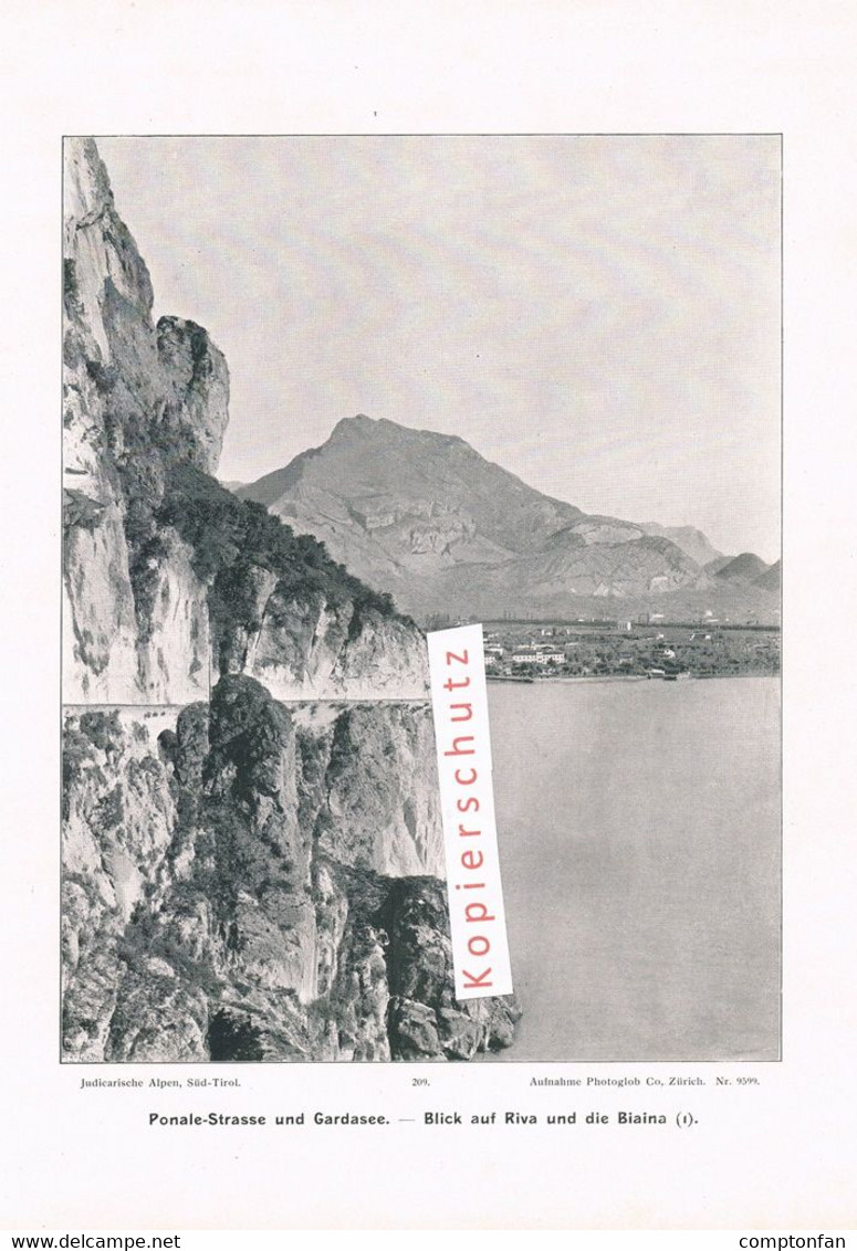 209-5 Photo Printing Photoglob Riva Gardasee Ponalestrasse Druck 1901!! - Luoghi