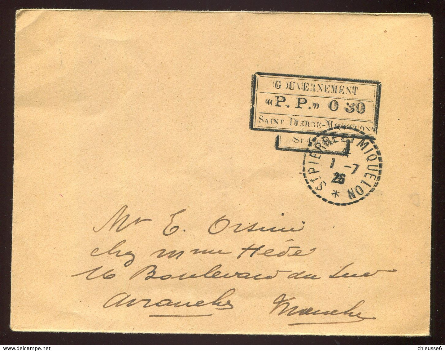 St Pierre Et Miquelon  Lettre De 1/7/26 -  De St Pirrre Et Miquelon Pour Avranche   Manches - Cartas & Documentos