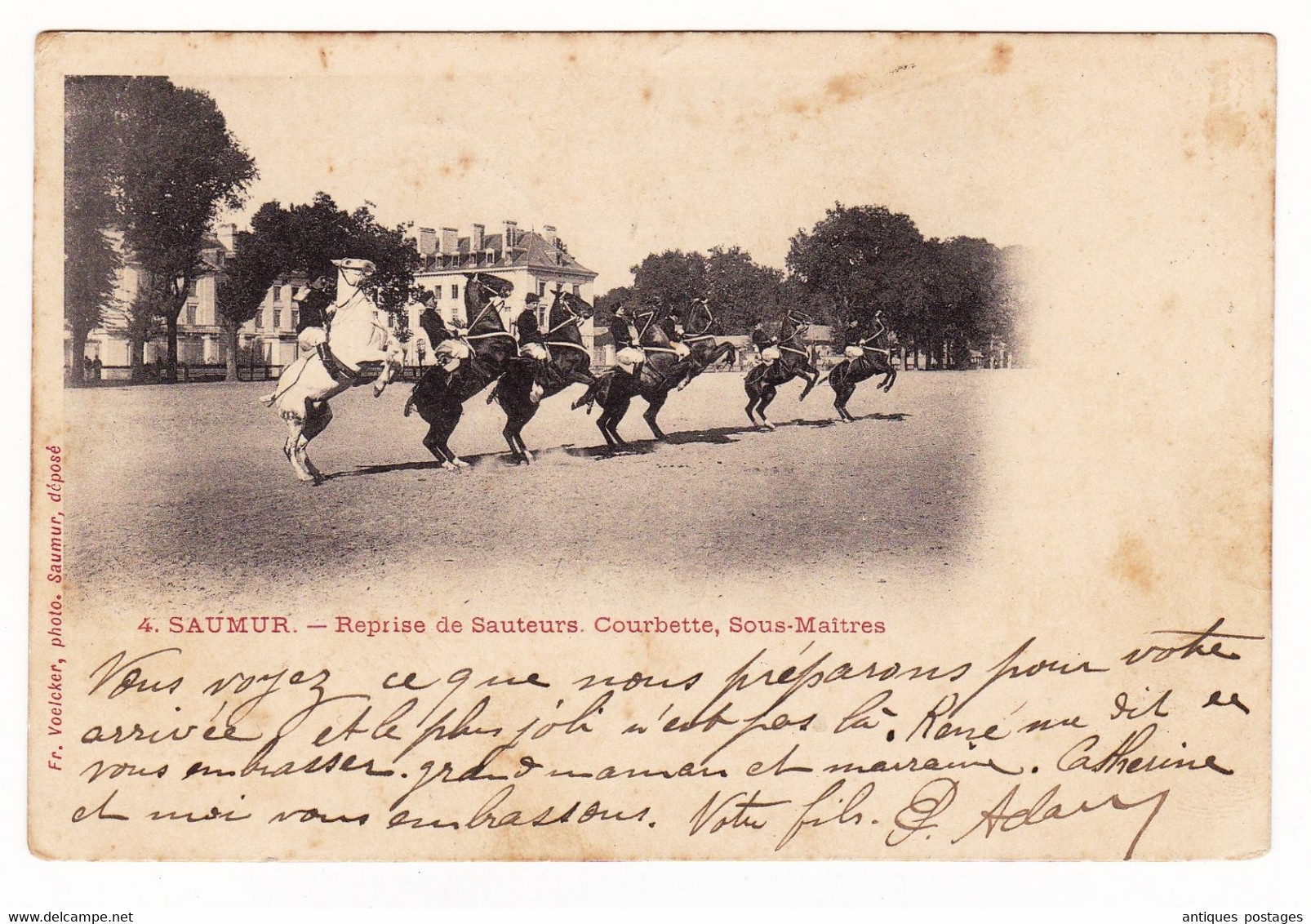 Cadre Noir De Saumur Chevaux Cavalerie Équitation Cachet 1901 Maine Et Loire Belfort Timbre Mouchon - 1900-02 Mouchon