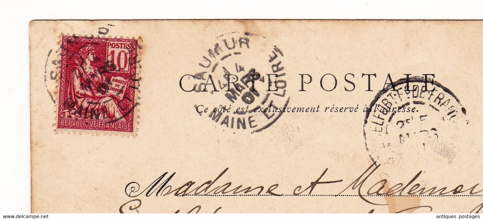 Cadre Noir De Saumur Chevaux Cavalerie Équitation Cachet 1901 Maine Et Loire Belfort Timbre Mouchon - 1900-02 Mouchon