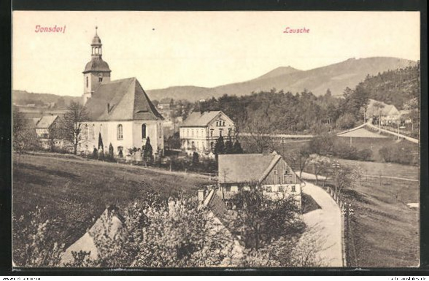 AK Jonsdorf, Ortspartie Mit Kirche Und Lausche - Jonsdorf
