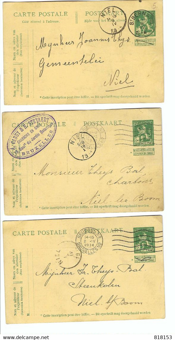 5 Briefkaarten 1914 Verstuurd Naar  Theys-Bal  Kolenhandelaar Te Niel - Niel