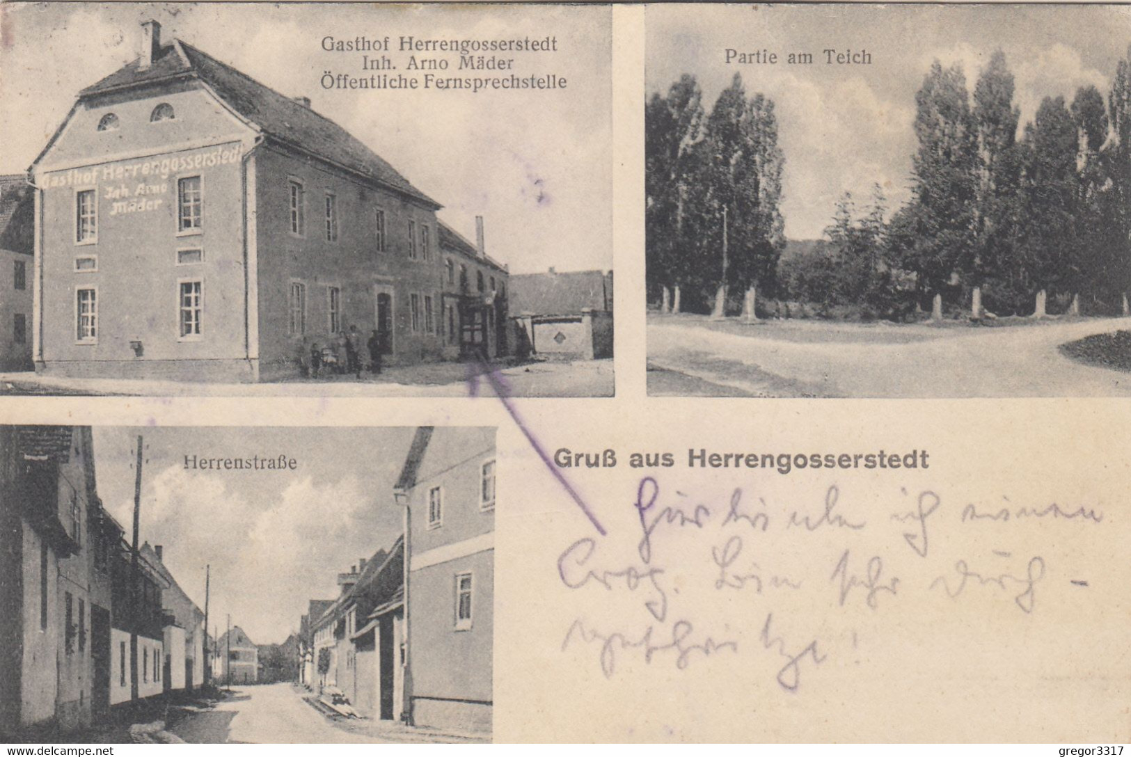 6389) GRUSS Aus HERRENGOSSERSTEDT - Herrengasse - Partie Am Teich U. Gasthof Herrengosserstedt Inh. Arno MÄDER - 1925 !! - Burgenland