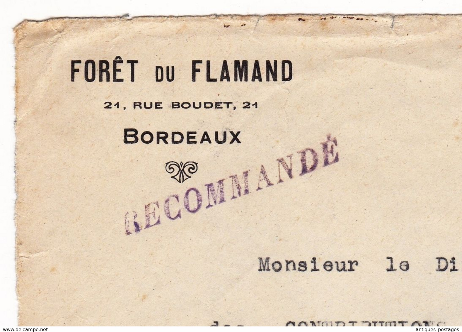 Lettre Recommandée 1941 Bordeaux Gironde Forêt Du Flamand Timbres Maréchal Pétain 1F - 1941-42 Pétain