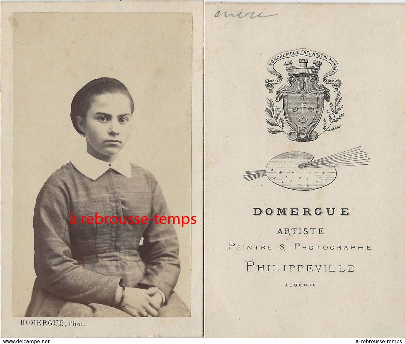 CDV Par Domergue à Philippeville (Algérie) -jeune Fille - Anciennes (Av. 1900)