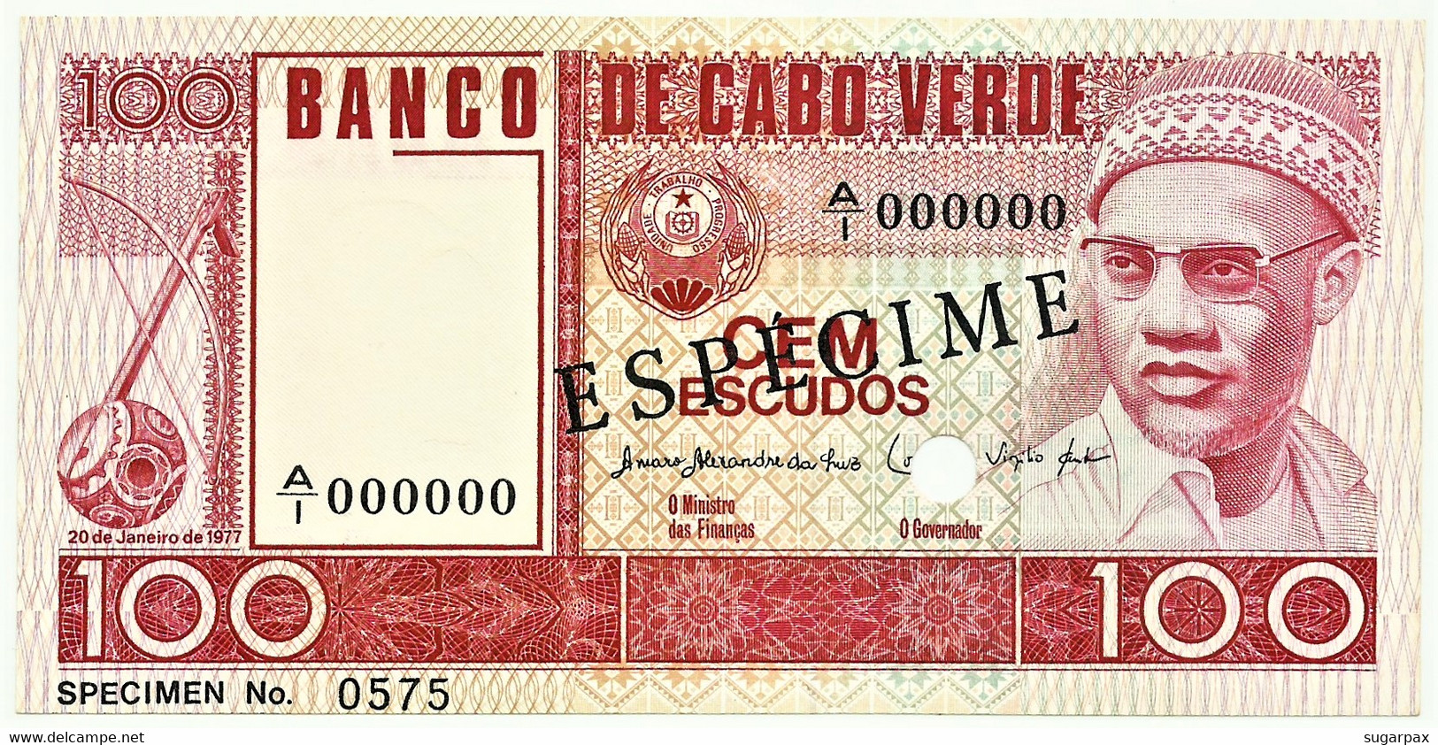CAPE VERDE - 100 ESCUDOS - 20.01.1977 - Pick 54.s2 - Unc. - ESPÉCIME In BLACK - Cap Verde