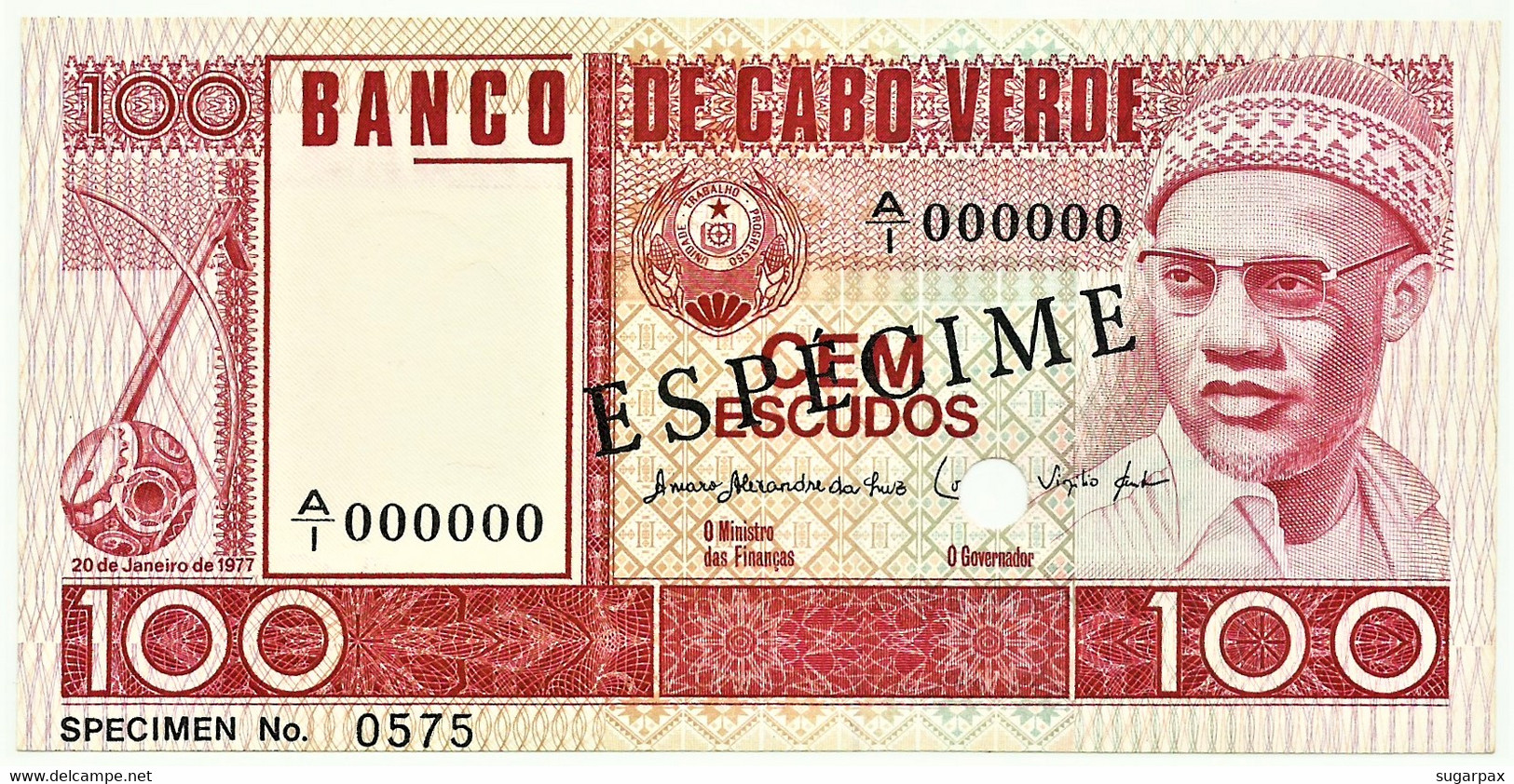 CAPE VERDE - 100 ESCUDOS - 20.01.1977 - Pick 54.s2 - Unc. - ESPÉCIME In BLACK - Cape Verde