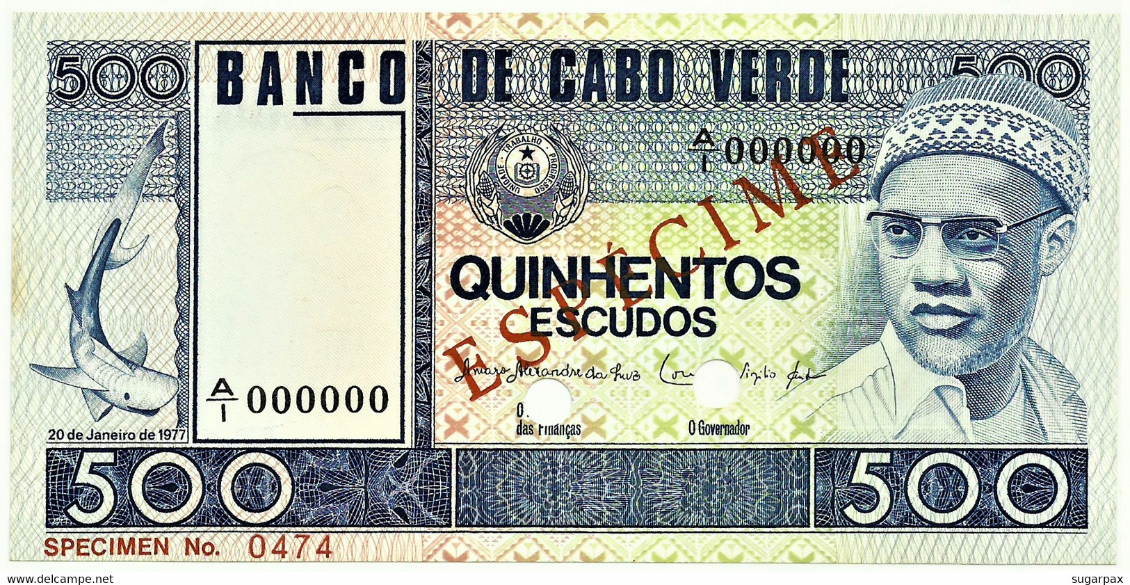 CAPE VERDE - 500 ESCUDOS - 20.01.1977 - Pick 55.s1 - Unc. - ESPÉCIME In RED - Cap Vert