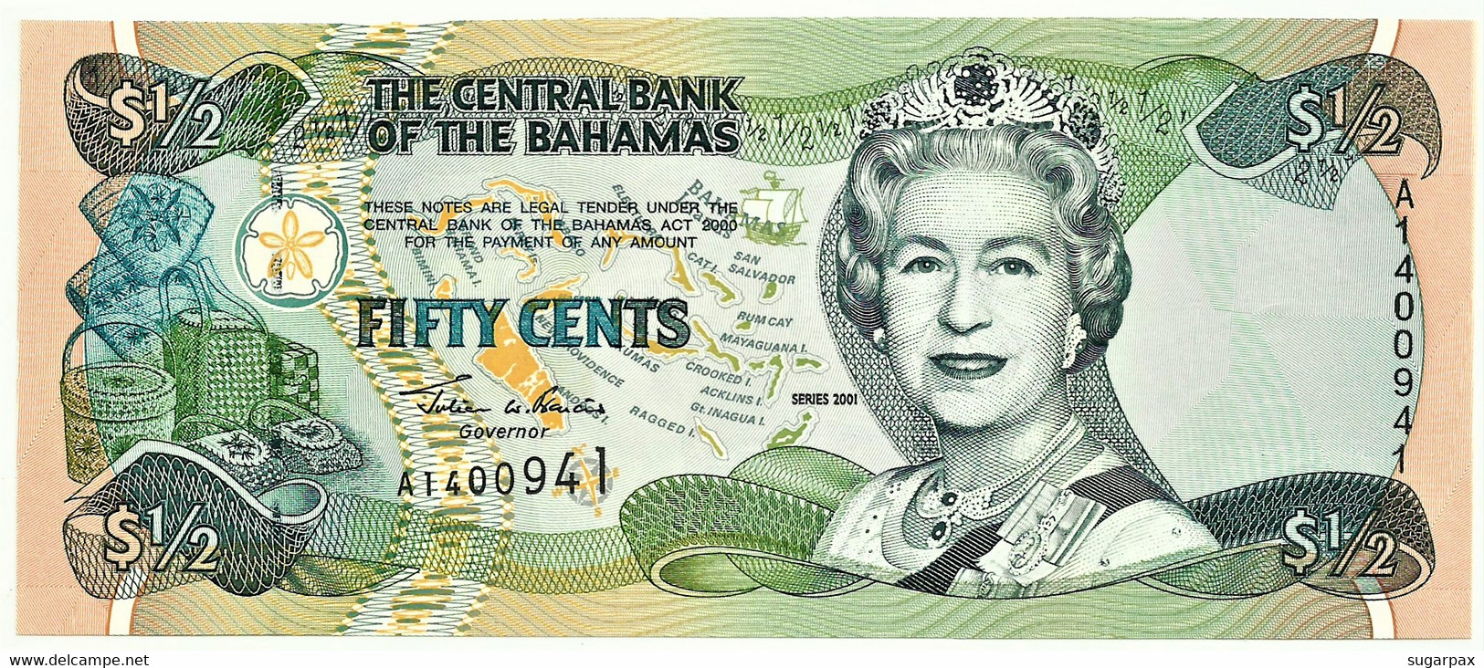 Bahamas - 50 Cents - 1/2 Dollar - 2001 - Pick: 68 - Unc. - Serie A - Queen Elizabeth II - Bahamas