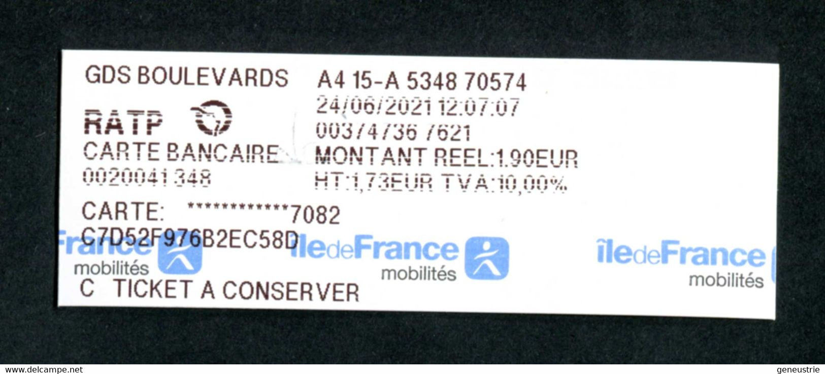Reçu De Ticket De Metro, Bus - Paris Station Grands Boulevards 2021 - RATP - Train Ticket - Europa