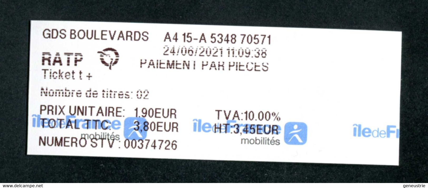 Reçu De Ticket De Metro, Bus - Paris Station Grands Boulevards 2021 - RATP - Train Ticket - Europa