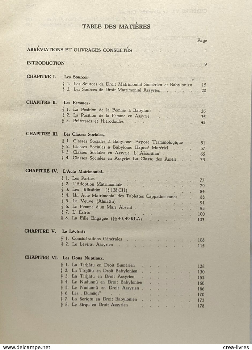 Droit Matrimonial Assyro-babylonien - Archaeologisch-historische Bijdragen XII Van Praag Allard Pierson Stichting Univer - Archäologie