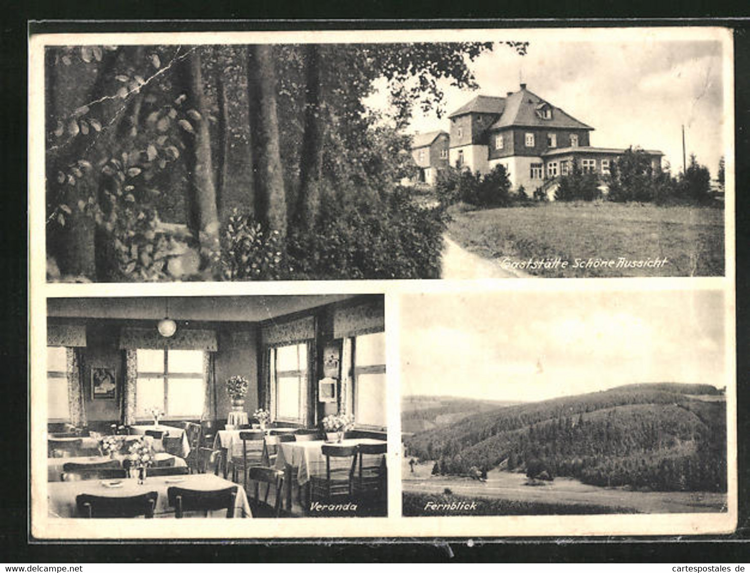 AK Bad Steben I. Frankenwald, Gaststätte Schöne Aussicht, Veranda & Fernblick - Bad Steben