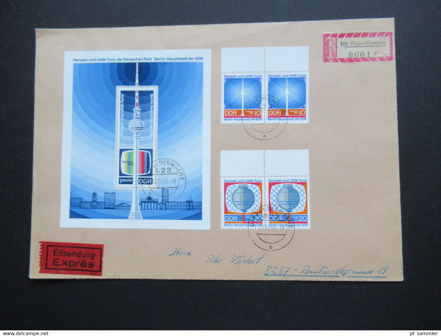 DDR 1969 Eröffnung UKW Turm Der Post Nr. 1509 / 1510 Und Block 30 MiF Eilsendung Express Einschreiben Dippoldiswalde - Storia Postale