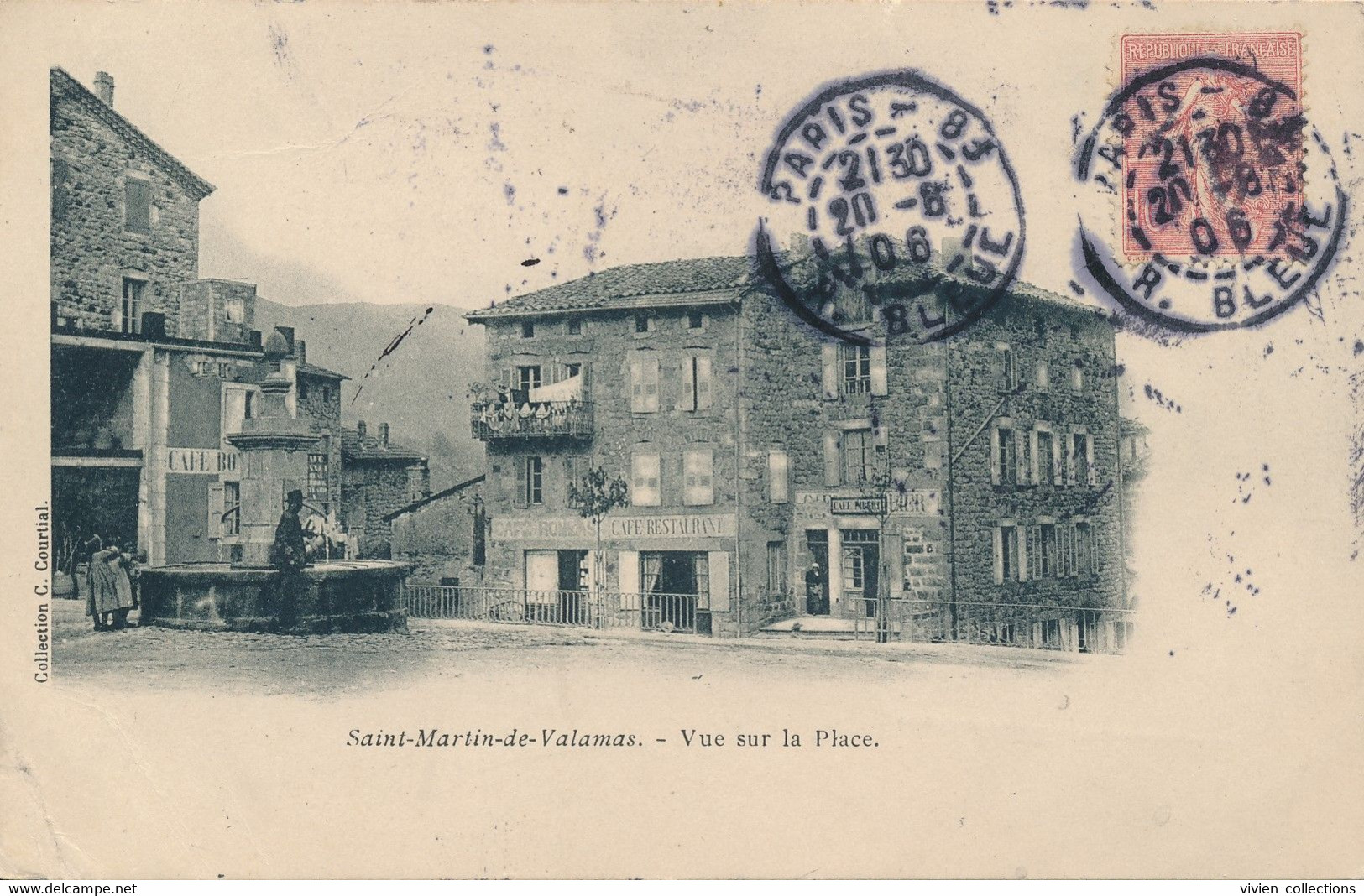 Saint Martin De Valamas (07 Ardèche) Vue Sur La Place - Coll. Courtial Carte Précurseur Circulée 1906 - Saint Martin De Valamas