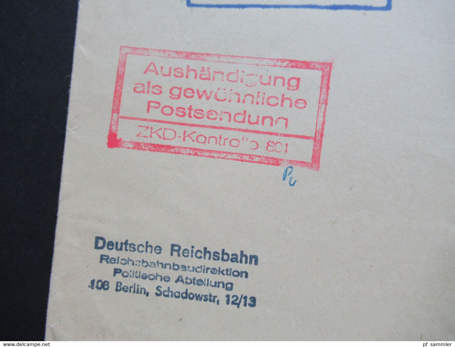 DDR 1970 ZKD Deutsche Reichsbahn Reichsbahnbaudirektion Berlin Roter Stempel Aushändigung Als Gewöhnliche Postsendung - Otros & Sin Clasificación