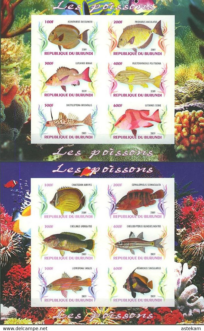 BURUNDI 2009, MARINE FAUNA, FISHES, 2 COMPLETE, MNH SERIES In SMALL SHEETS With GOOD QUALITY, *** - Ongebruikt