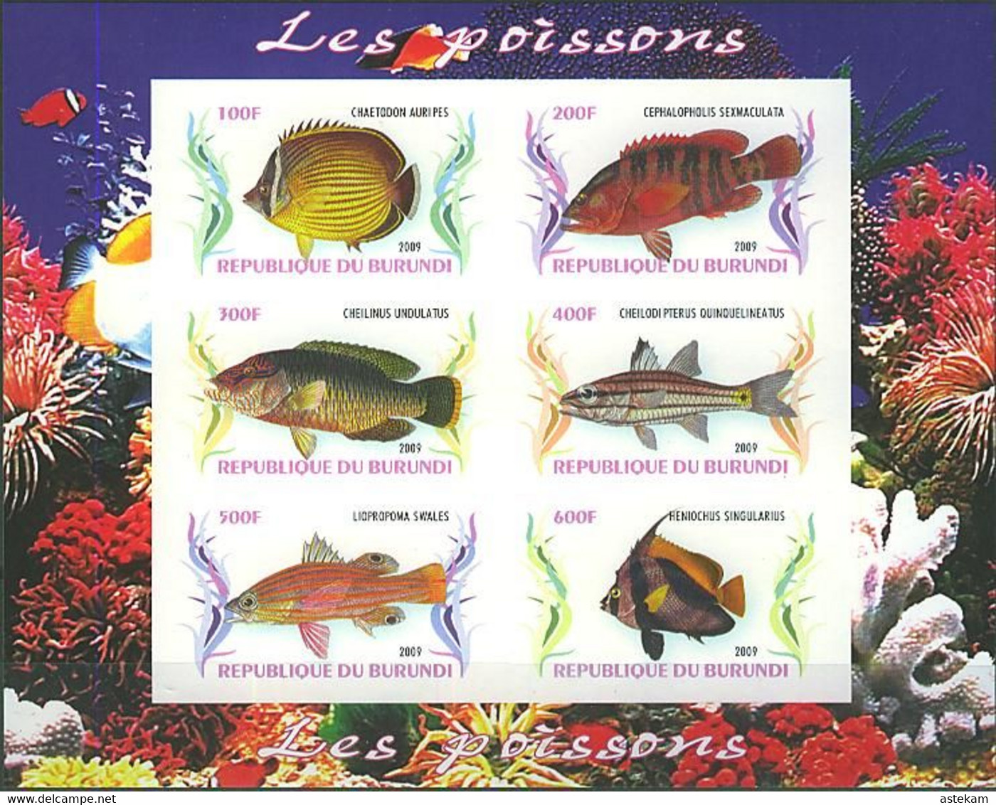 BURUNDI 2009, MARINE FAUNA, FISHES, 2 COMPLETE, MNH SERIES In SMALL SHEETS With GOOD QUALITY, *** - Nuevos