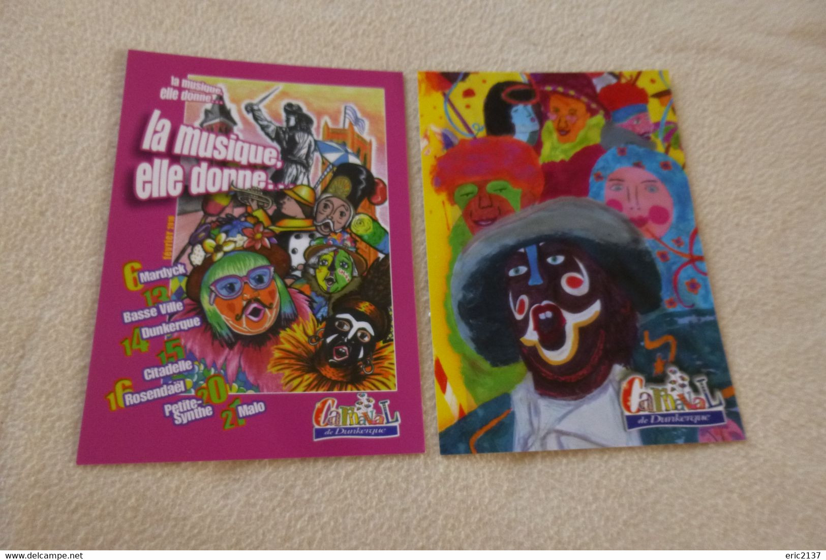 LOT DE 2 CARTES FANTAISIE..ILLUSTRATIONS PUBLICITAIRES "CARNAVAL DE DUNKERQUE" .. - Carnaval