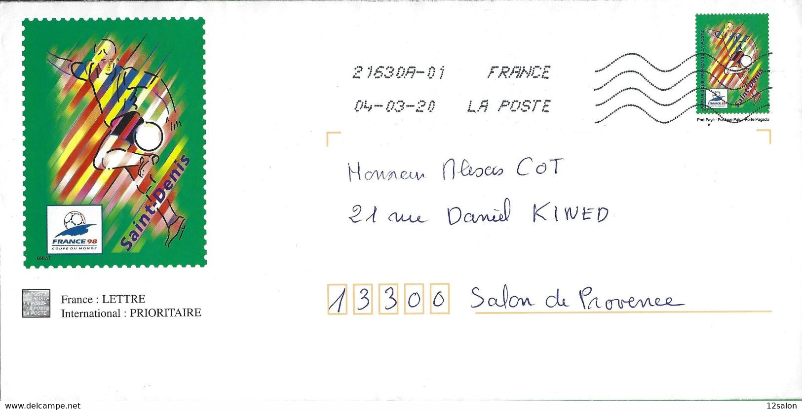 LETTRE  ENTIER POSTAL FOOTBALL FRANCE 98 SAINT DENIS - Andere & Zonder Classificatie