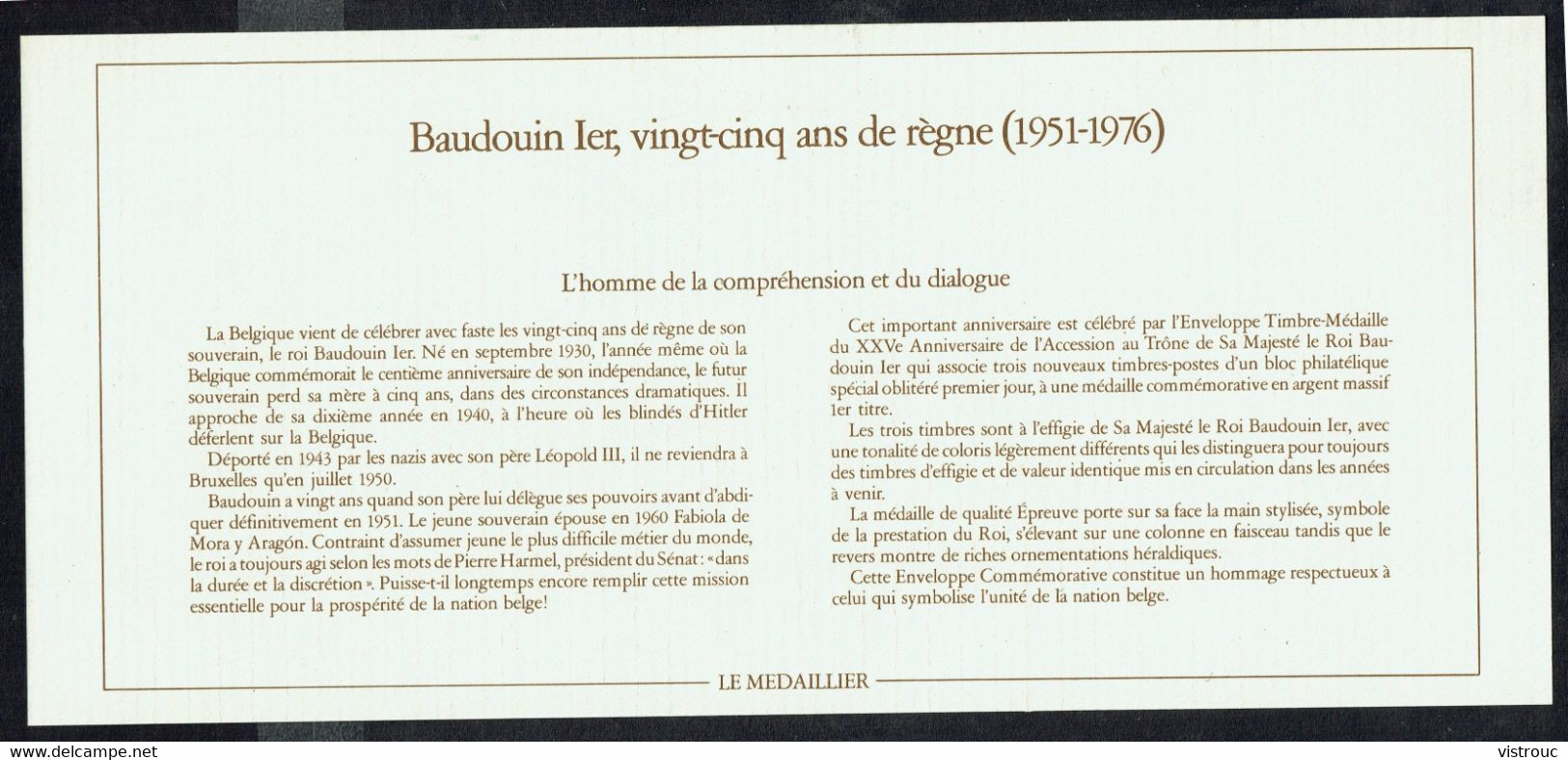 XXVe Anniv. De L'accession Au Trône De S.M. Le Roi Baudouin - Médaille Ag Massif + Enveloppe Avec BF. - Royal / Of Nobility