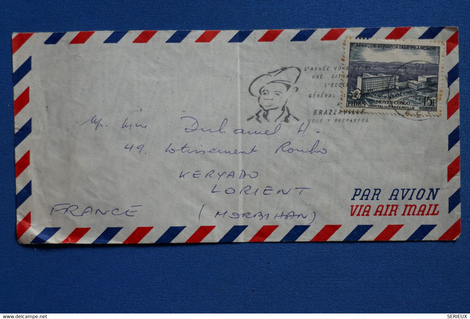 G19 AEF BELLE LETTRE RARE 1956  BRAZZAVILLE A  LORIENT  + AFFRANCH INTERESSANT - Storia Postale