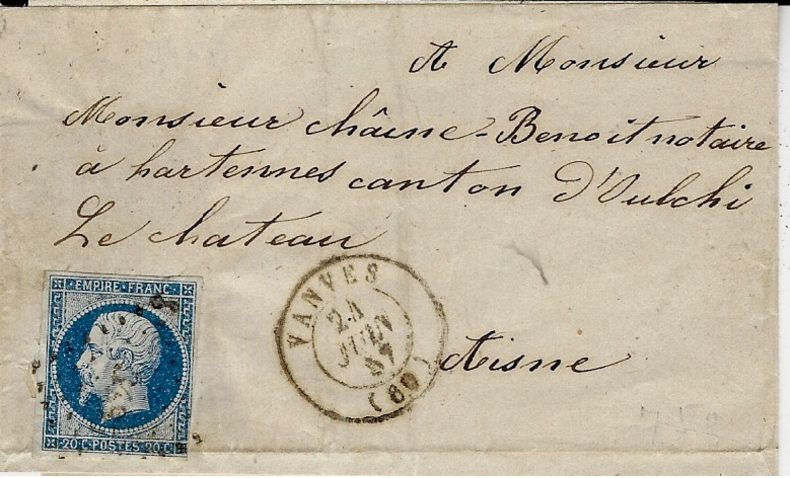 1857- Enveloppe De VANVES  ( 60 ) Cad T15 Affr.  N° 14 Oblit.  P C 3486 - 1801-1848: Vorläufer XIX