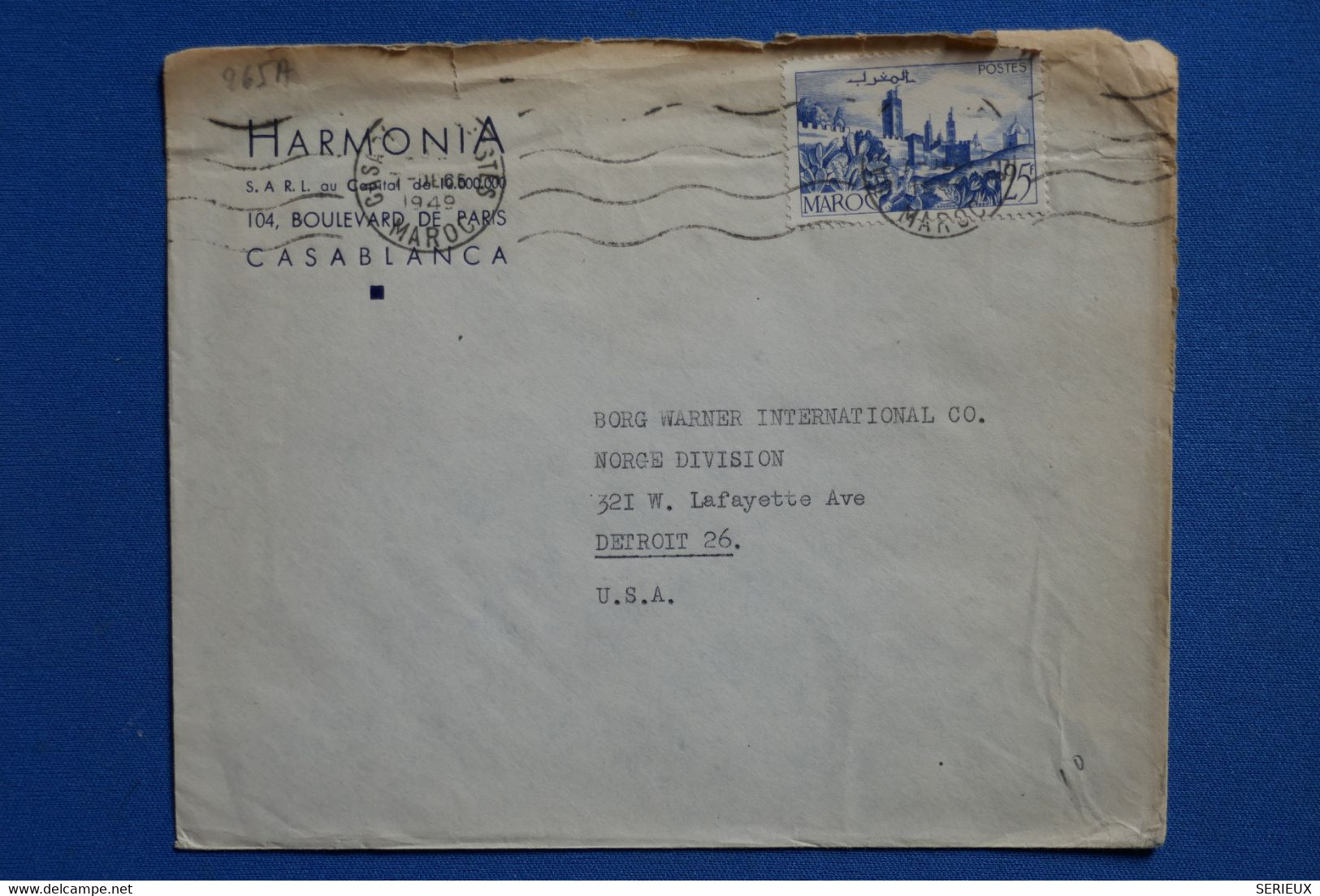 G19 MAROC BELLE LETTRE  1949  CASABLANCA POUR DETROIT USA  + AFFRANCH INTERESSANT - Lettres & Documents