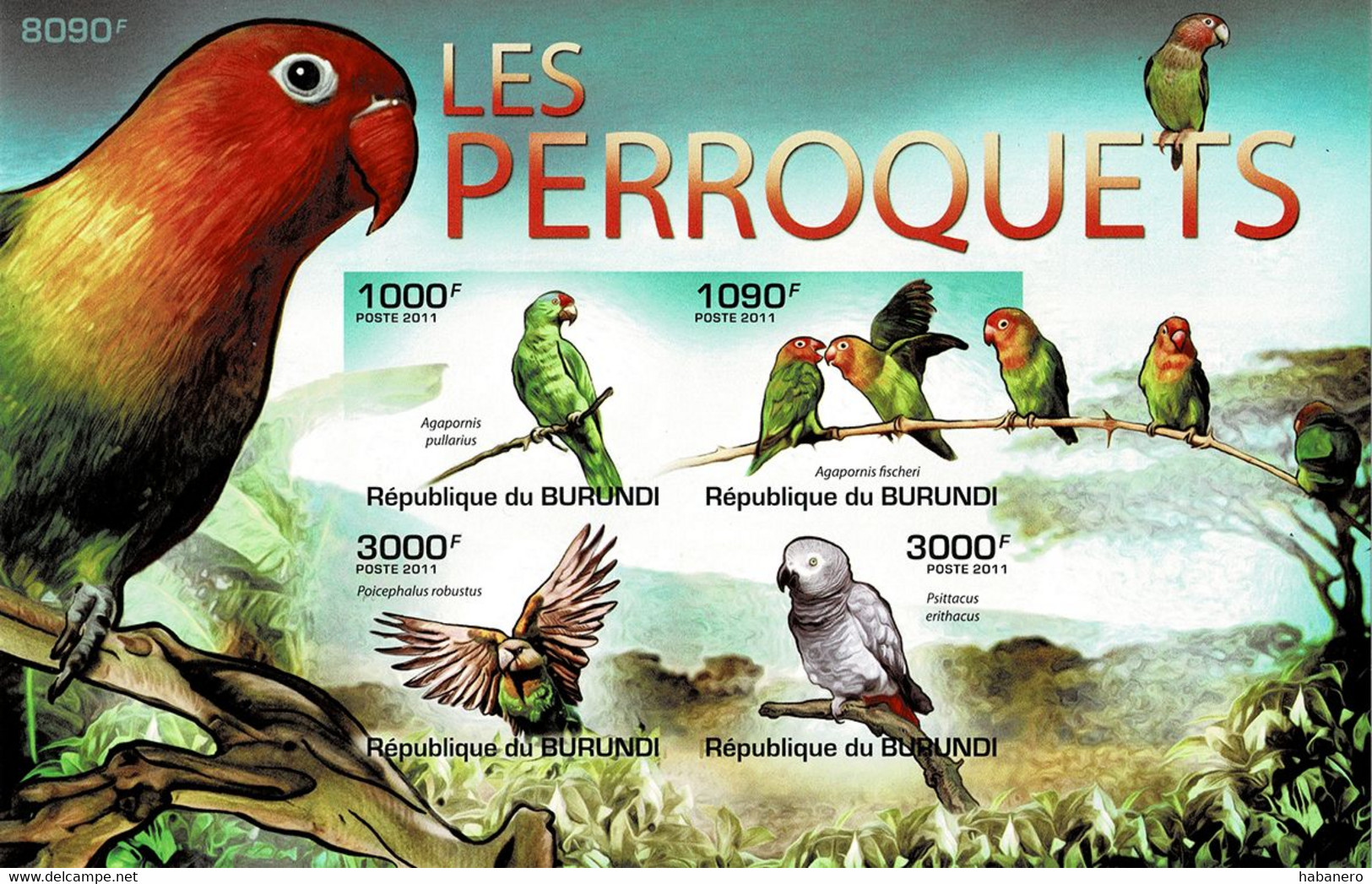 BURUNDI 2011 Mi BL 151B BIRDS PARROTS IMPERFORATED MINT MINIATURE SHEET ** - Blocs-feuillets