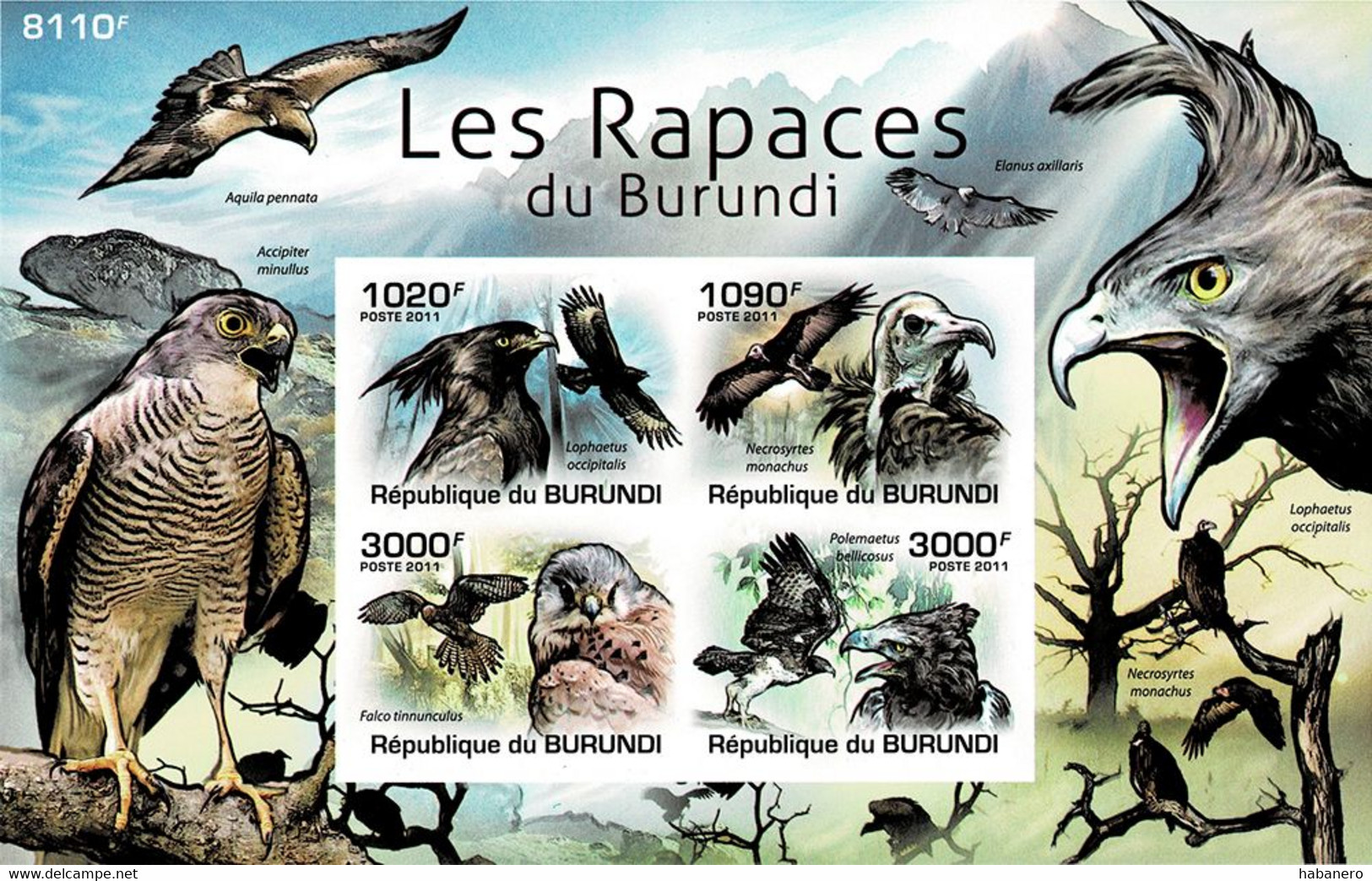 BURUNDI 2011 Mi BL 156B BIRDS OF PREY IMPERFORATED MINT MINIATURE SHEET ** - Blocks & Sheetlets