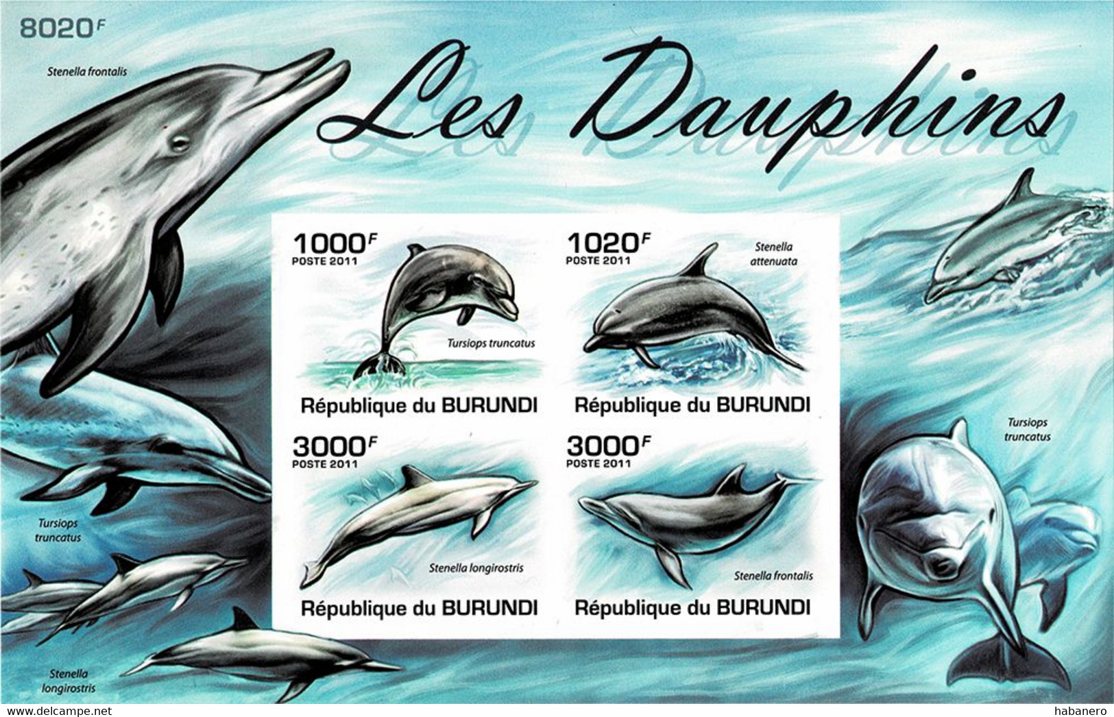 BURUNDI 2011 Mi BL 161B DOLPHINS IMPERFORATED MINT MINIATURE SHEET ** - Blocks & Sheetlets