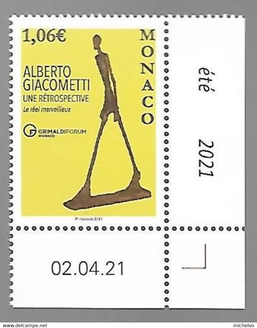 Monaco 2021 - Yv N° 3289 ** - Exposition Alberto Giacometti  (coin Daté) - Unused Stamps